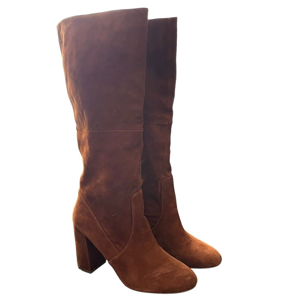 Steve Madden 10 Hindle Boots Brown Suede Block Heel Knee High Almond Toe
